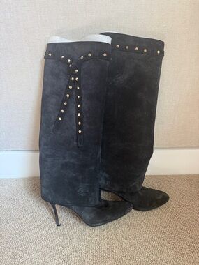 Valentino Black Suede Over-the-Knee Studded Boots